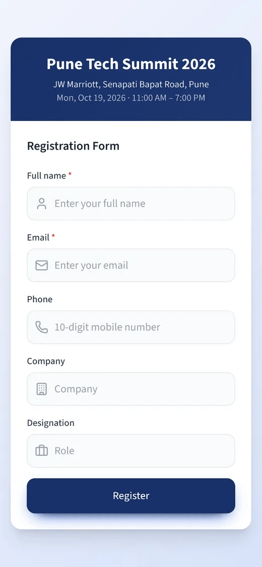 Registration form on a phone