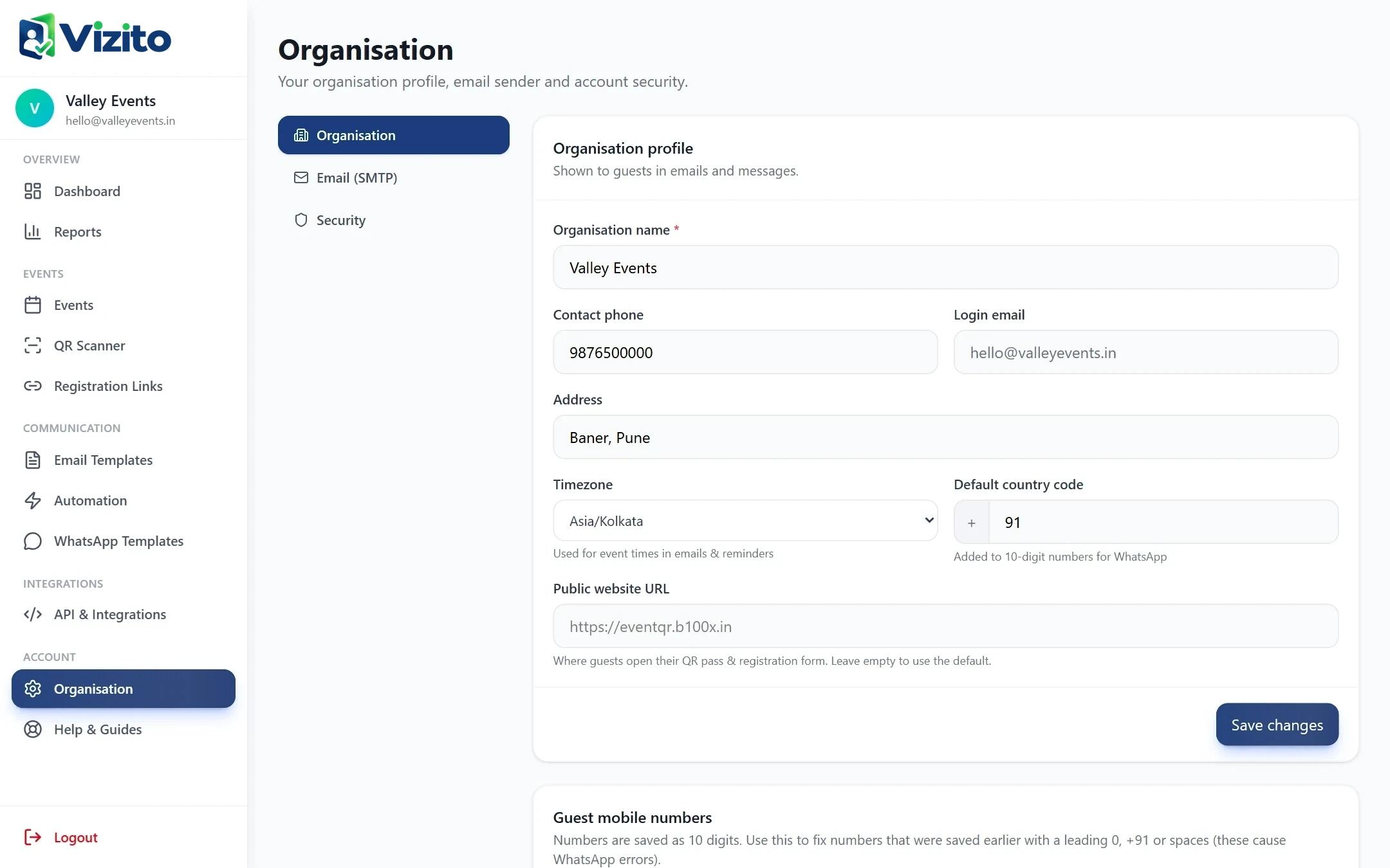 Email SMTP settings with provider quick fill